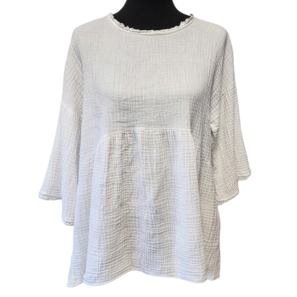Roolee White Slub Cotton Lace Hem Blouse - Picture 2 of 10